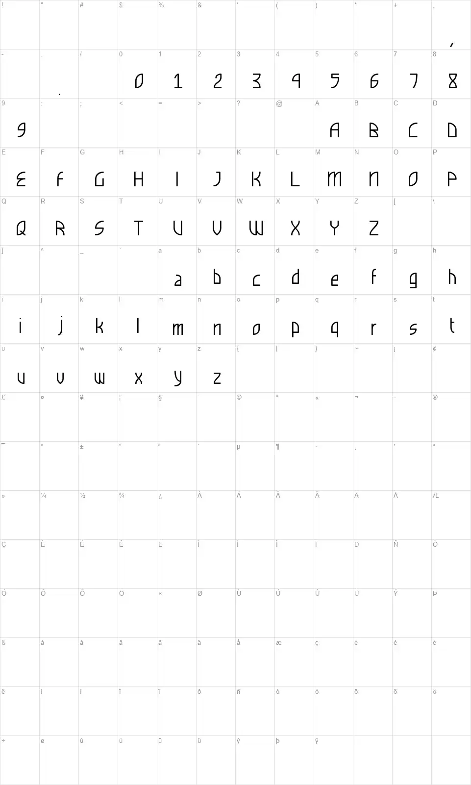 Space Galaxyfont character map