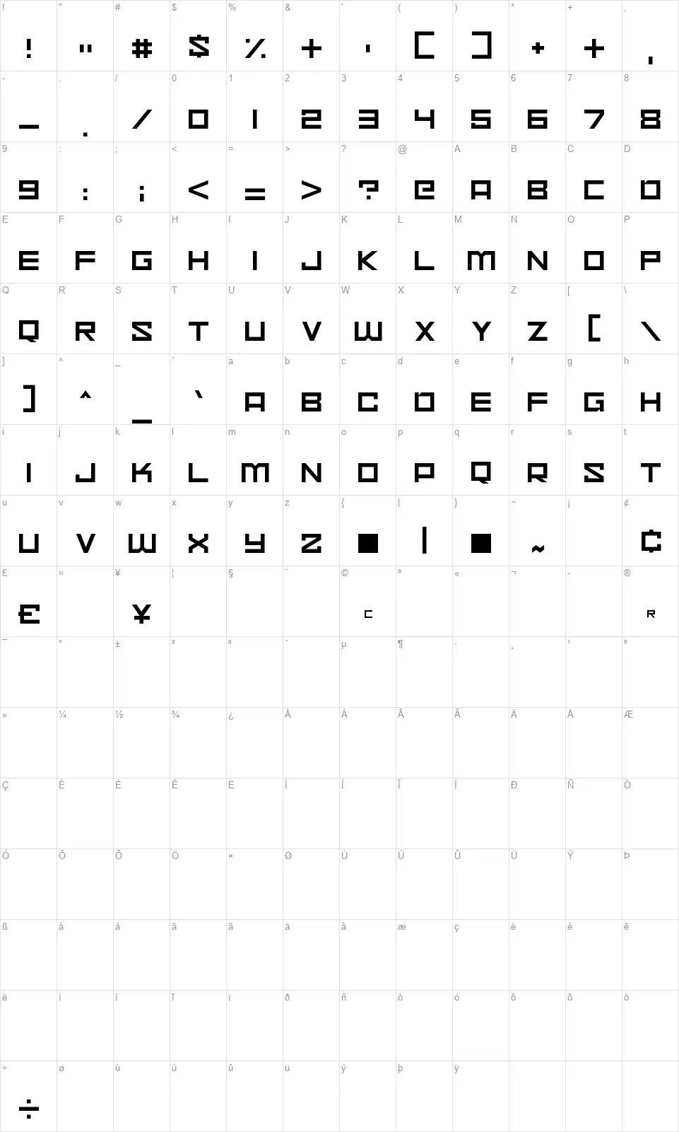 Space Madnessfont character map