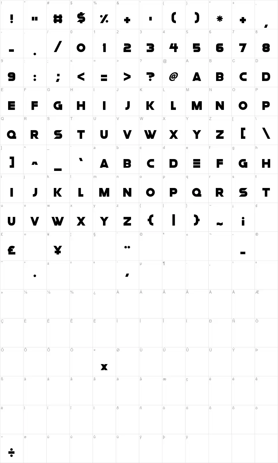 Space Questfont character map