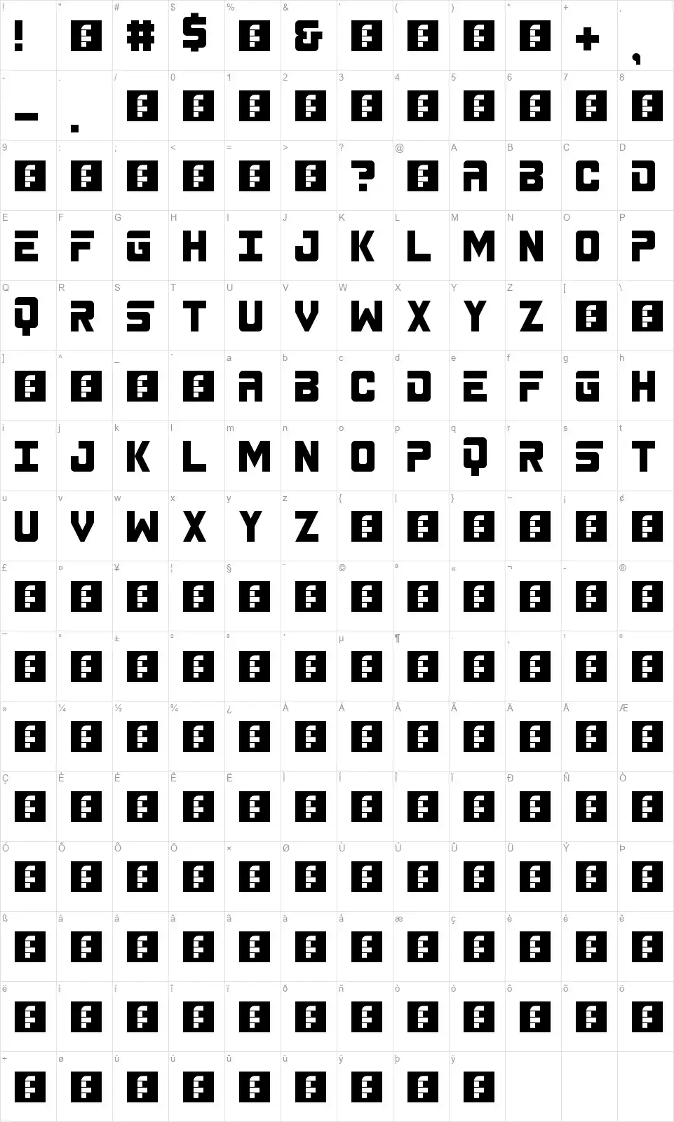 Spacebarfont character map