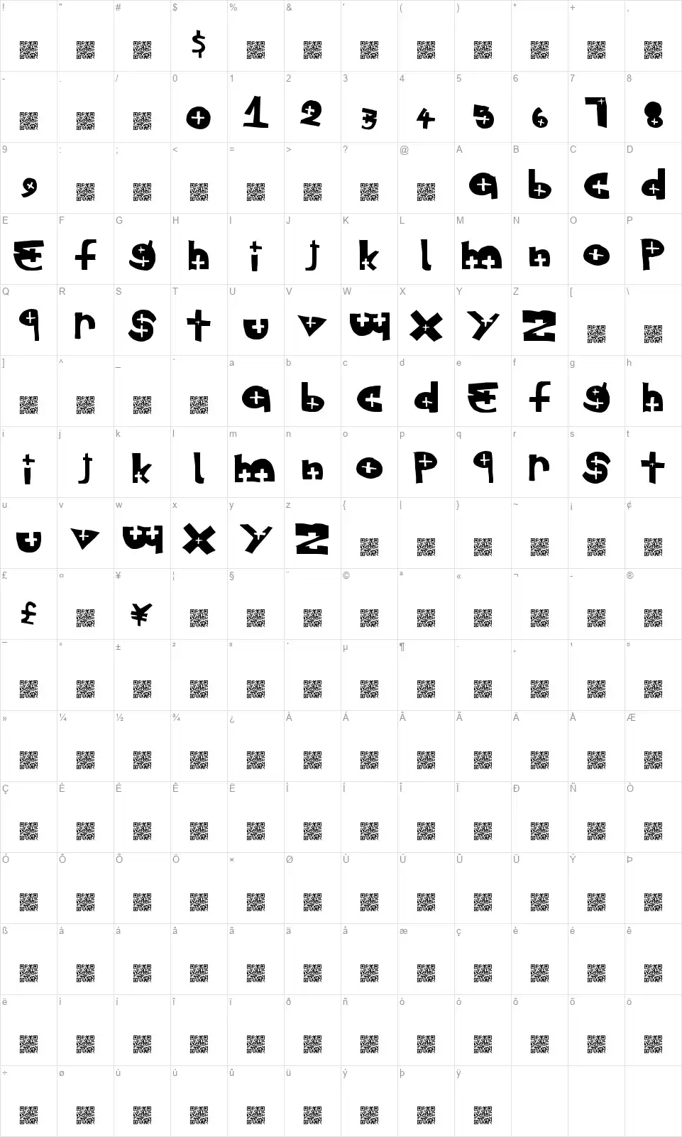 Special Exitfont character map