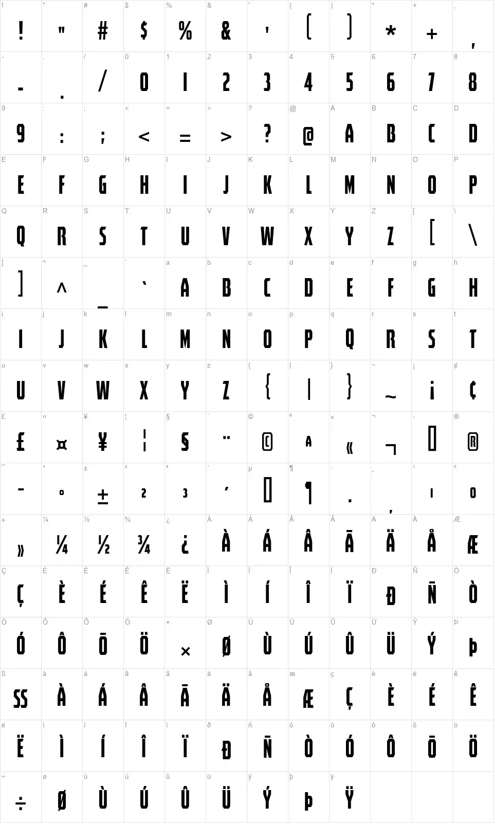 Spectrashellfont character map