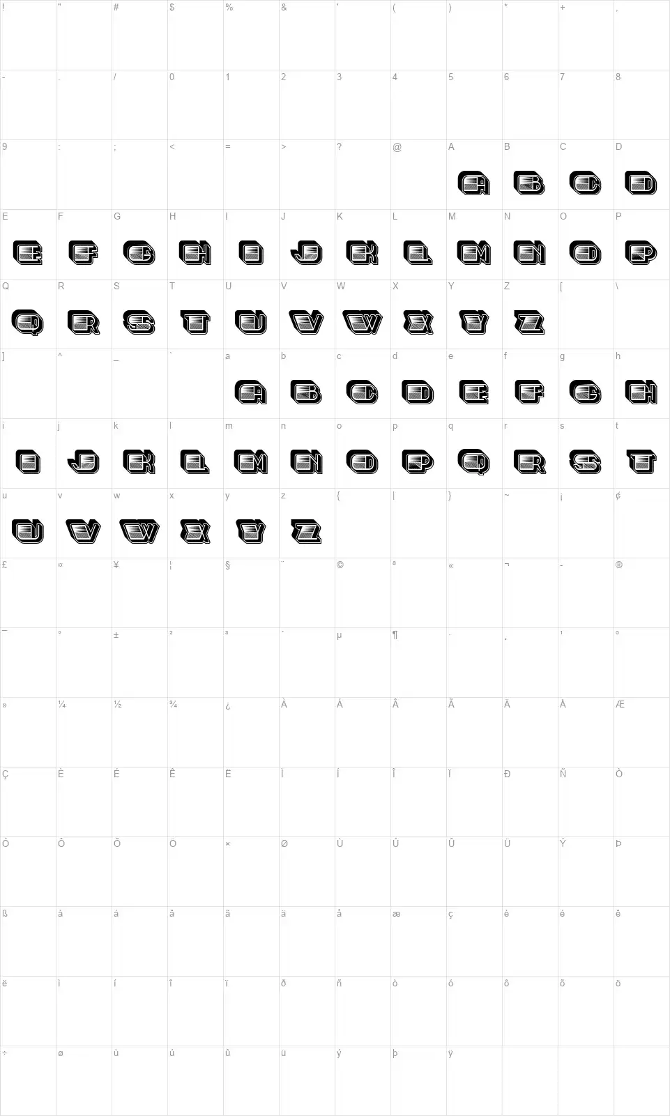 Speed of Lightfont character map