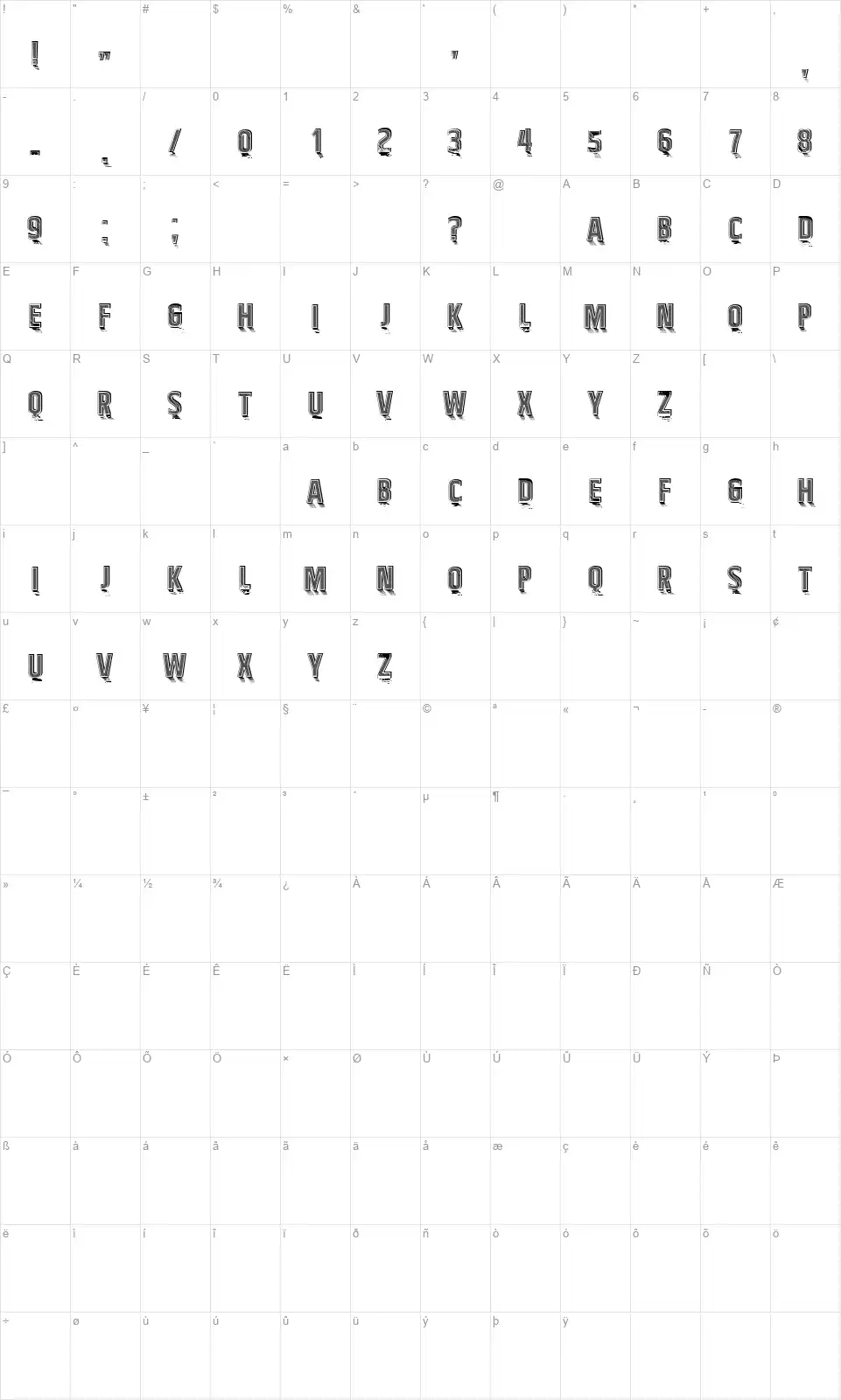 Spent Wisdomfont character map