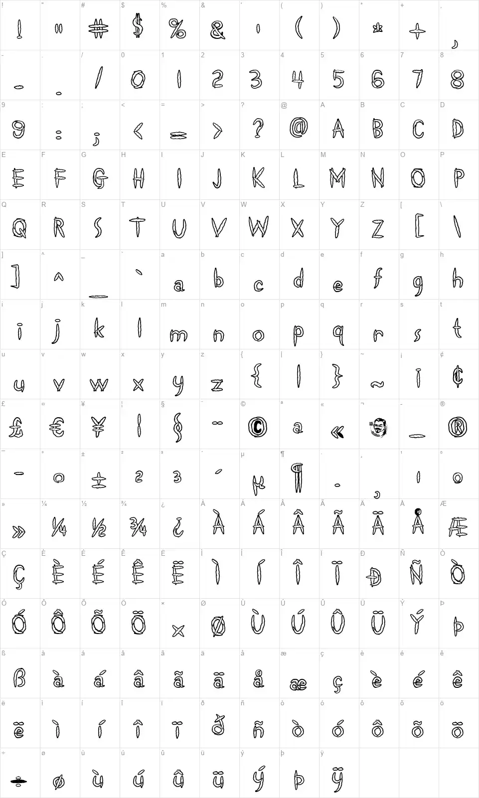 Spliffsfont character map