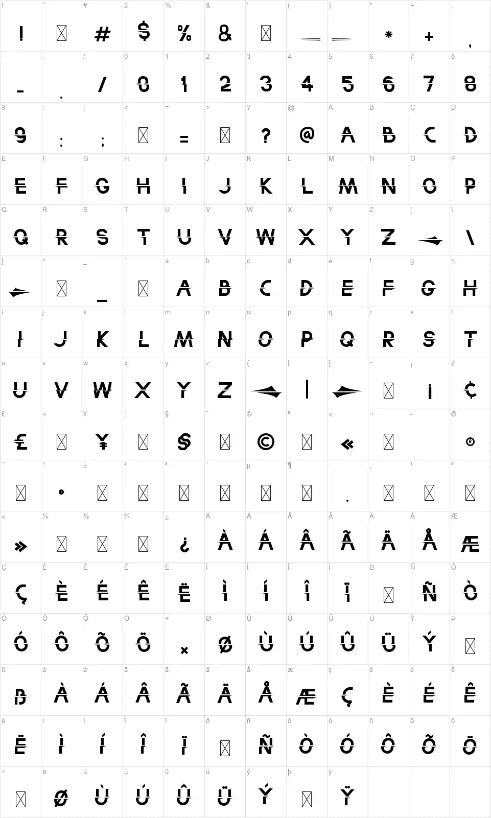 Split Onfont character map