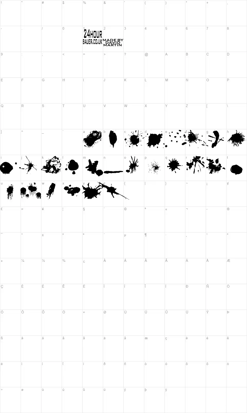 Split Splat Splodgefont character map