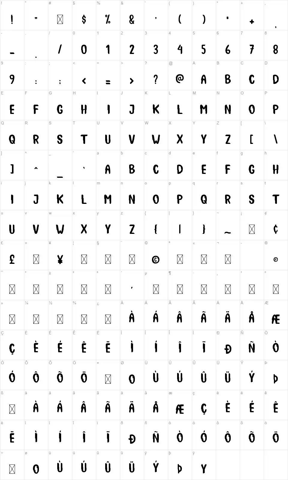 Spooky Booahfont character map
