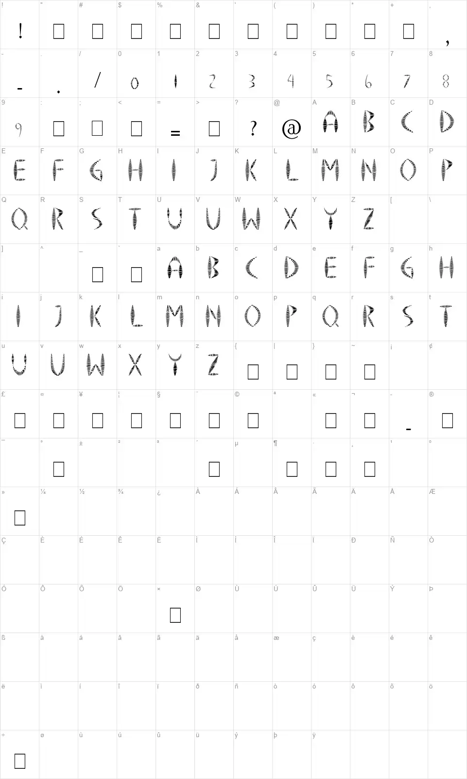 Springyfont character map