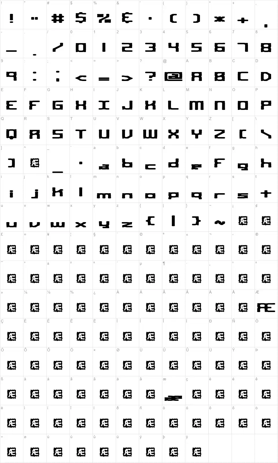 Square Route BRKfont character map