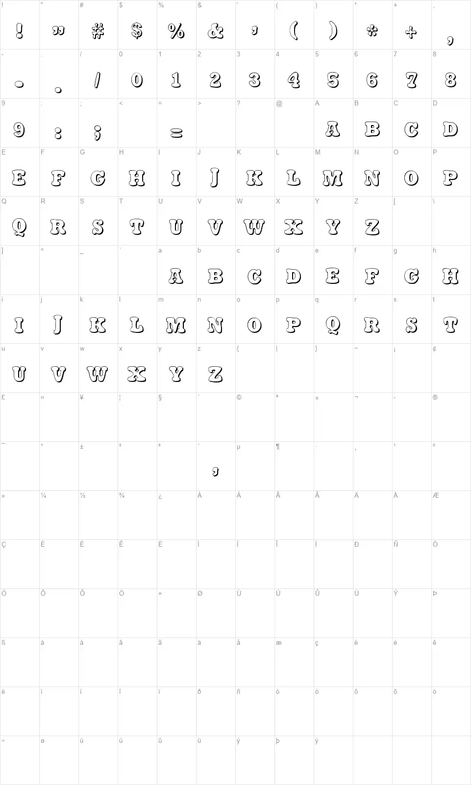 Stampyfont character map