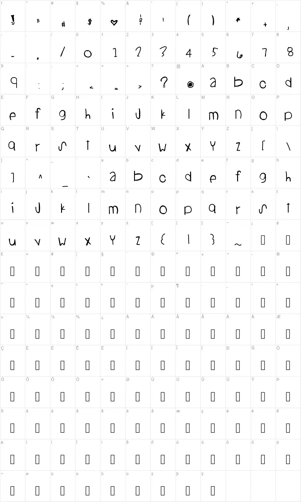 Standing On The Sunfont character map