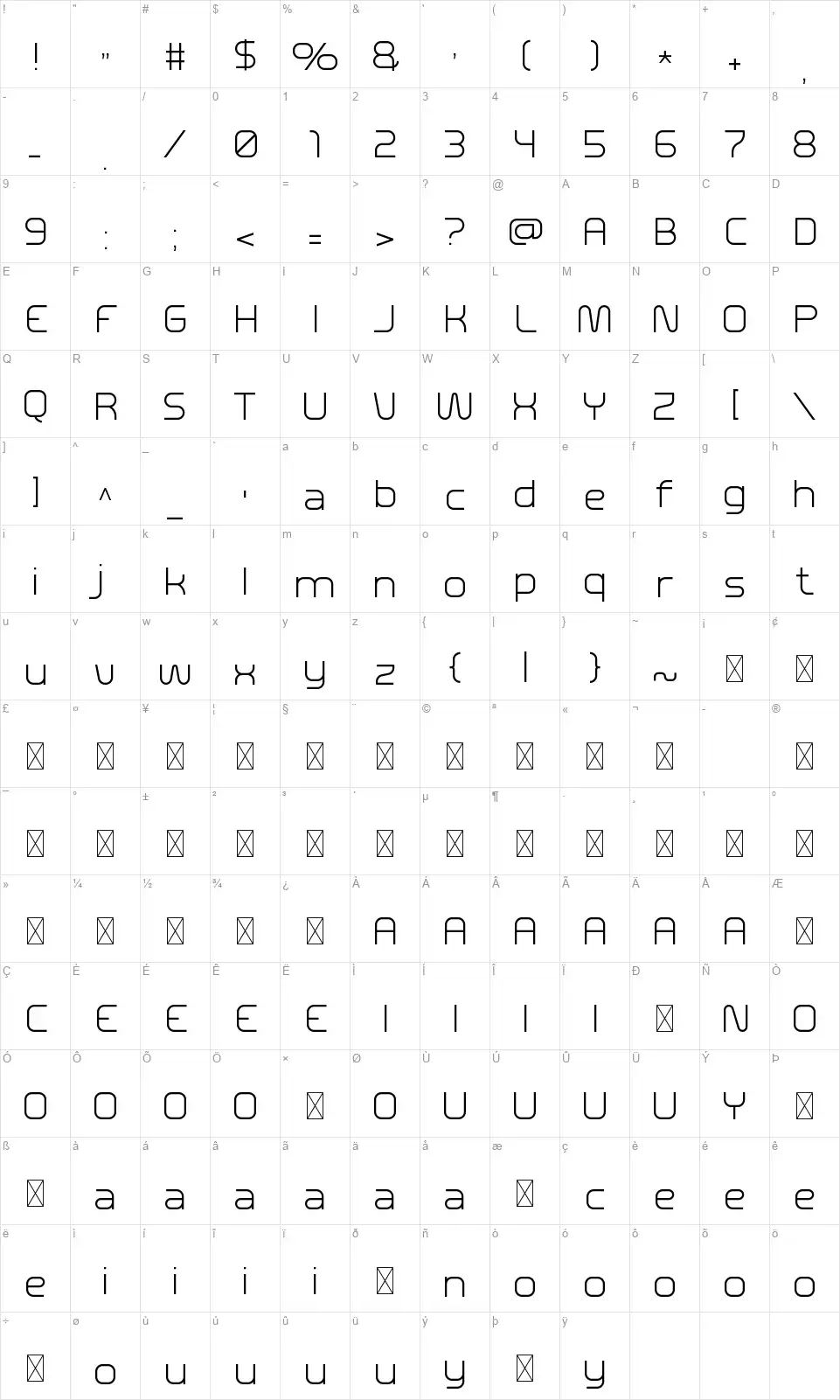 Stanzafont character map