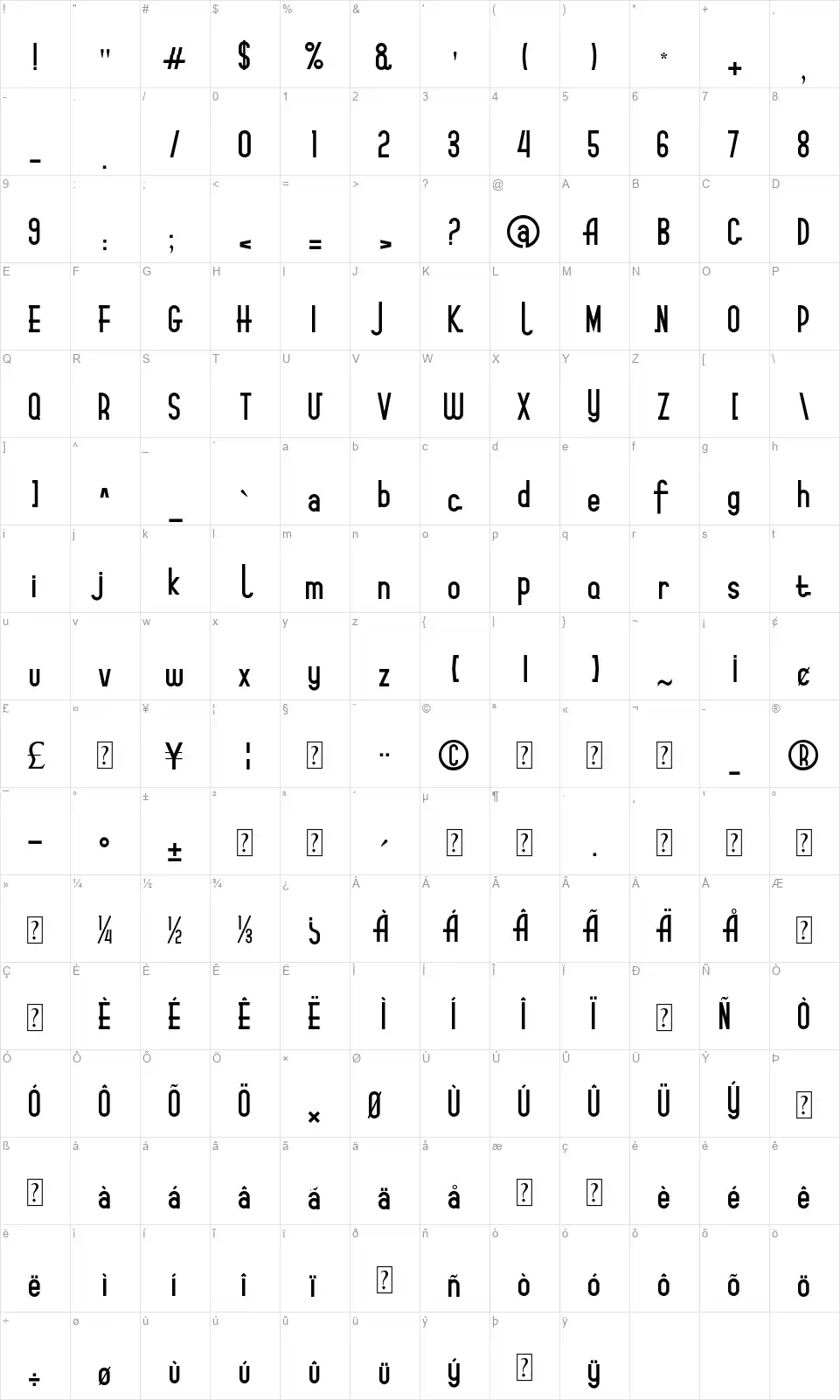 Starblackfont character map