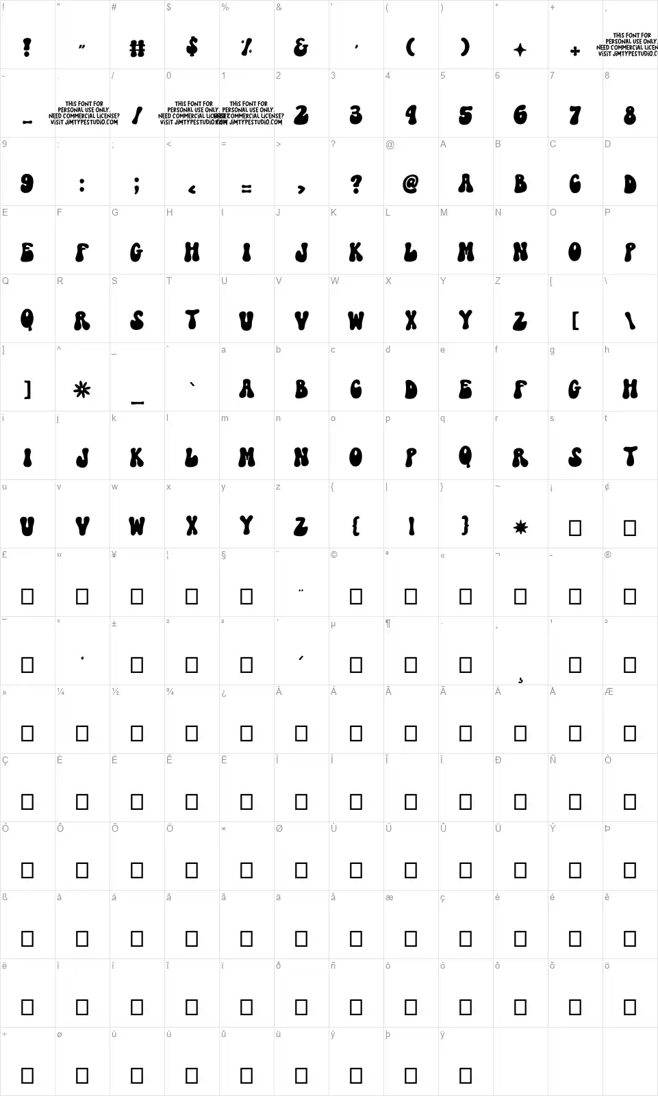 Stay Vibesfont character map