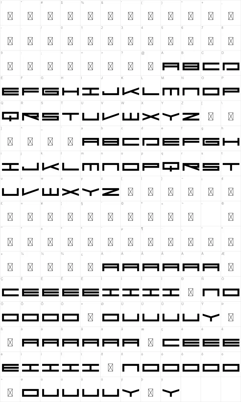 Steelbasefont character map