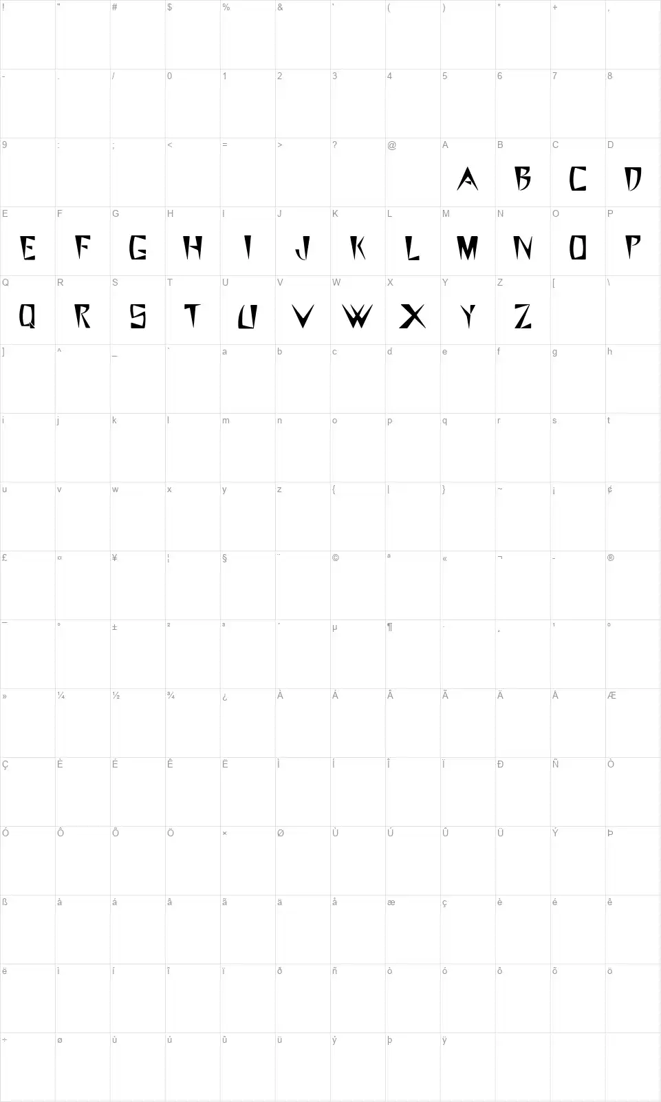 Steezyfont character map