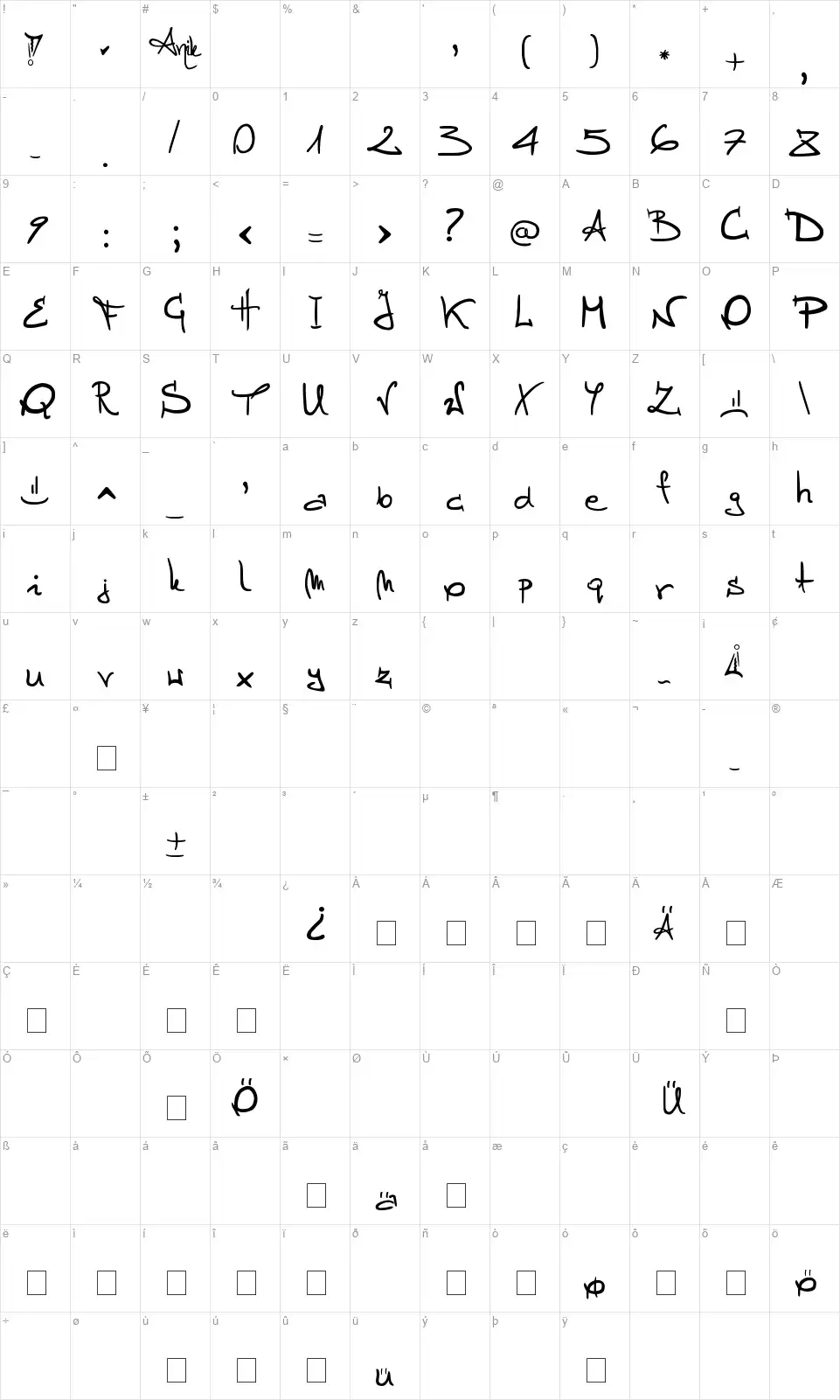 Stellinafont character map