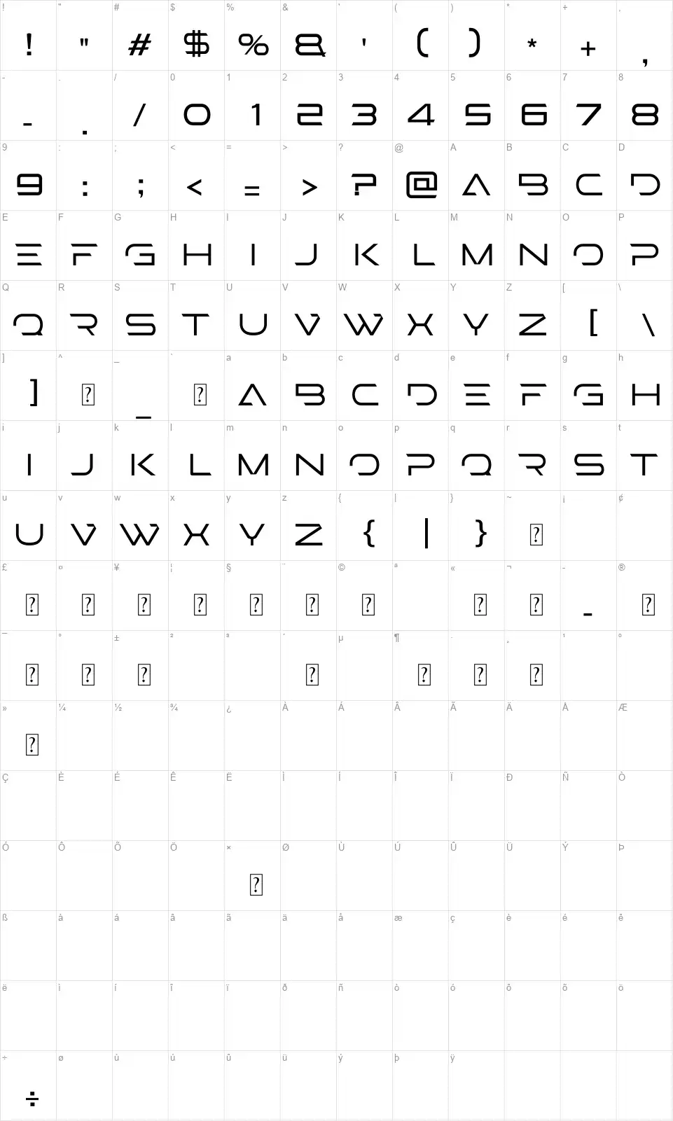 Stepsfont character map