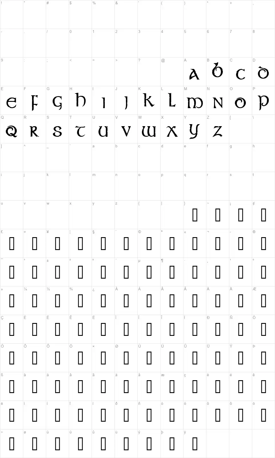 Stonecrossfont character map