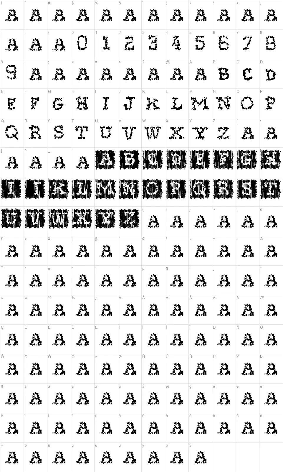Stoneflintfont character map