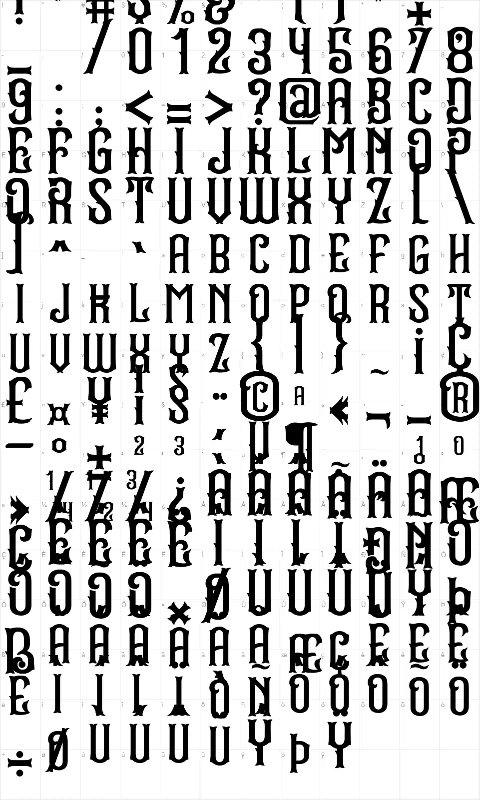 Stradasfont character map
