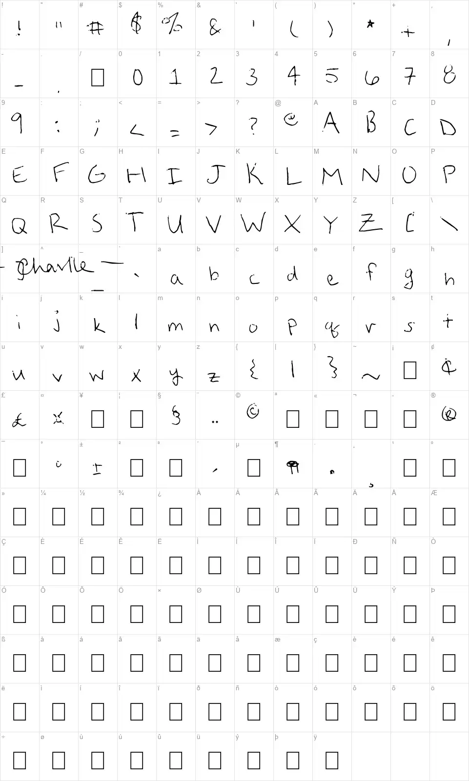Straight Up Zodyfont character map
