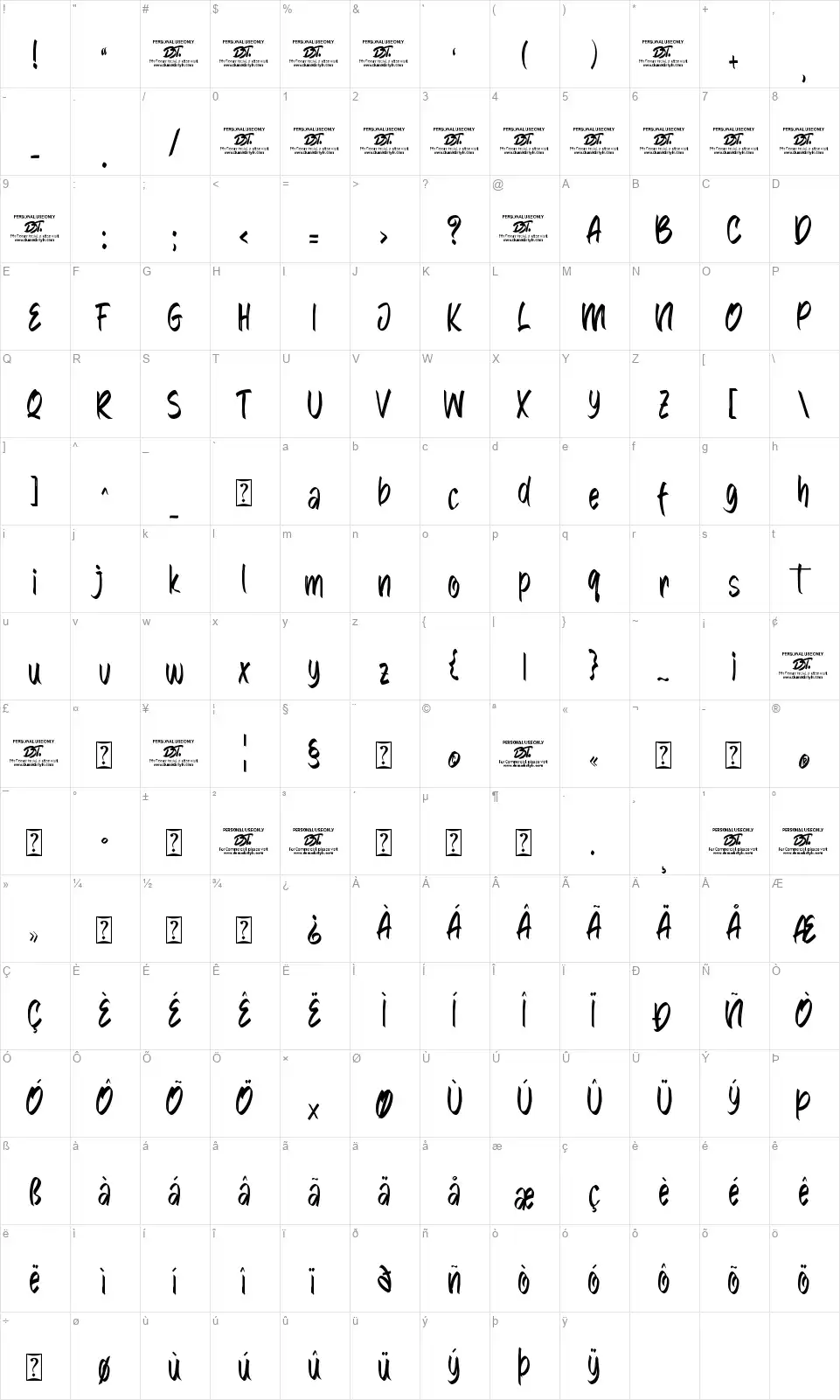 Strange Agentfont character map