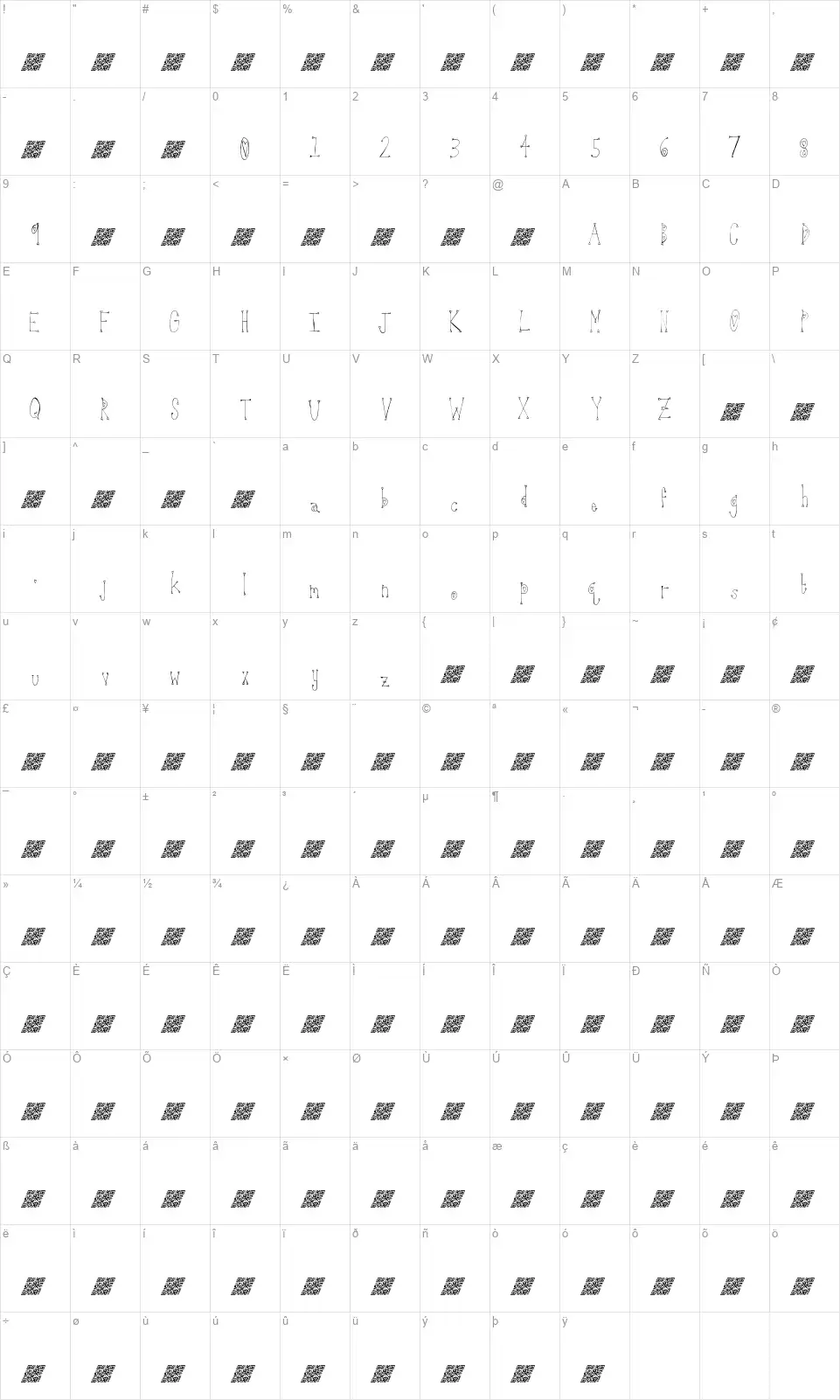Strawberry Longcakefont character map