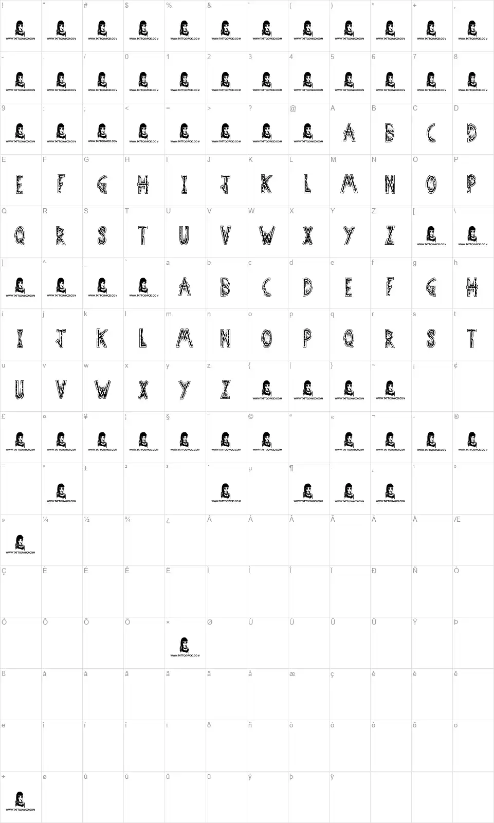 Street Fighterfont character map