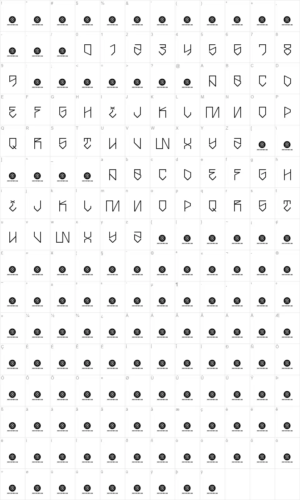 Strike Backfont character map