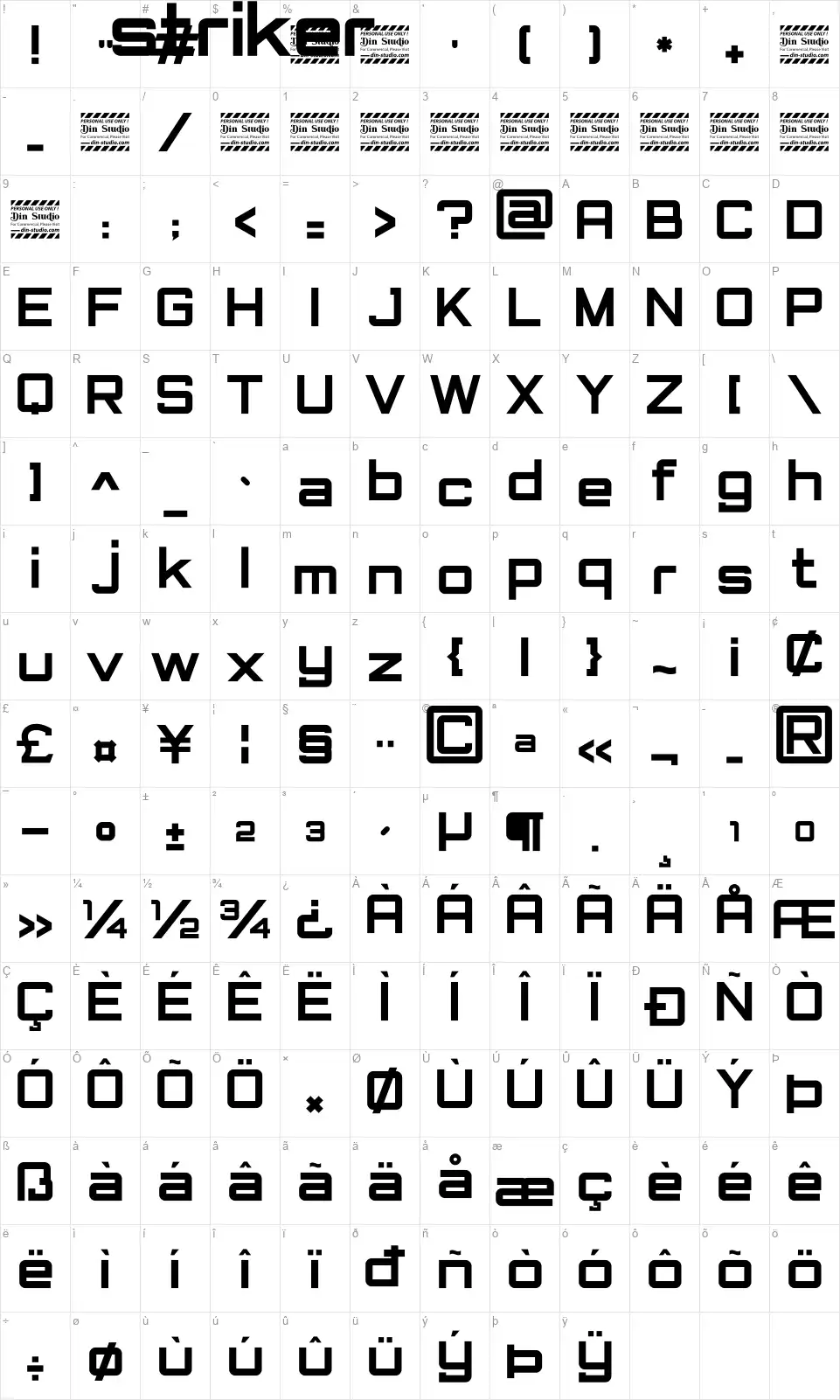 Strikerfont character map