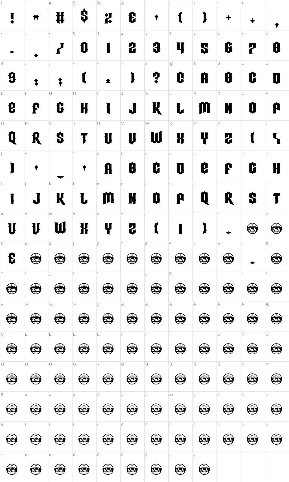 Strings Theoryfont character map