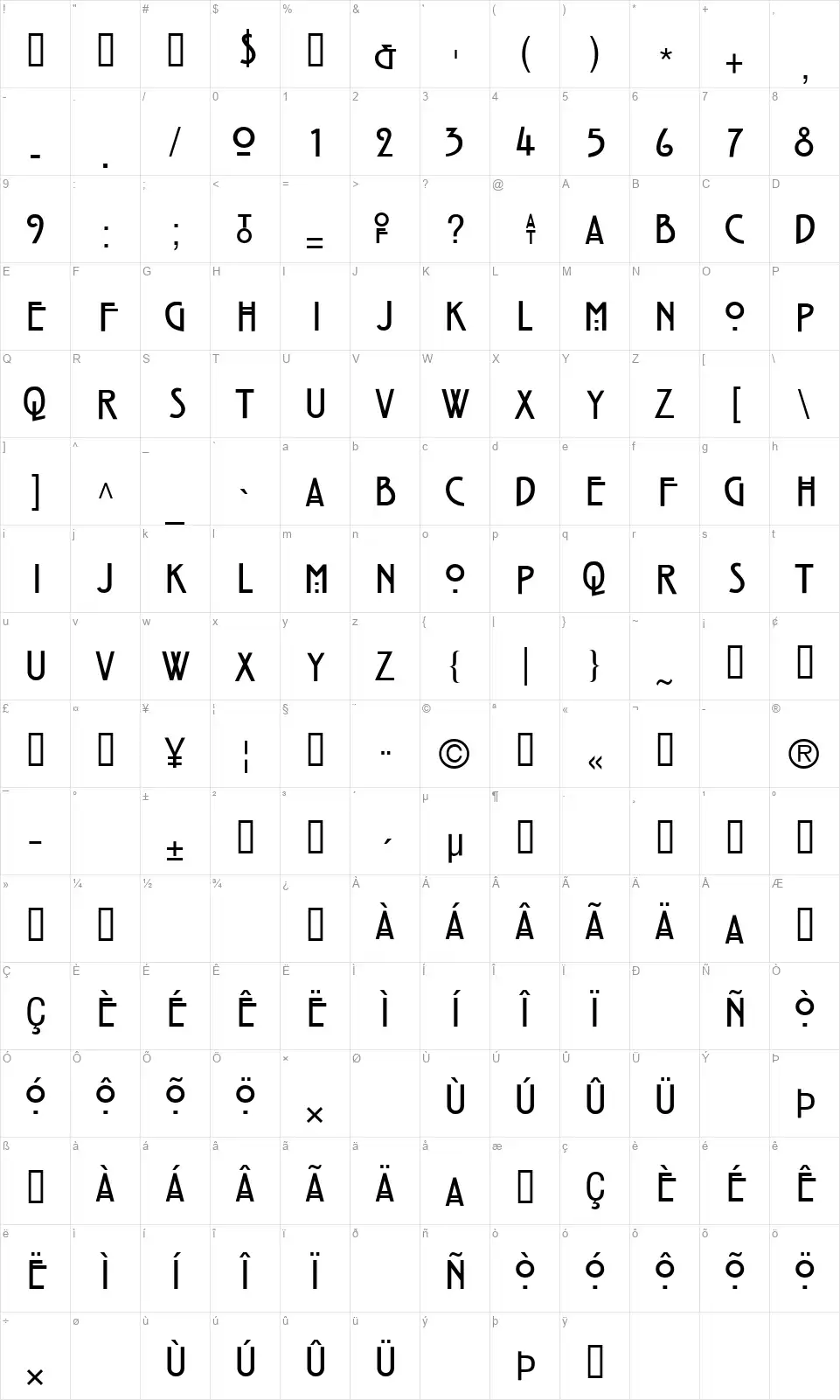 Strong Glasgowfont character map