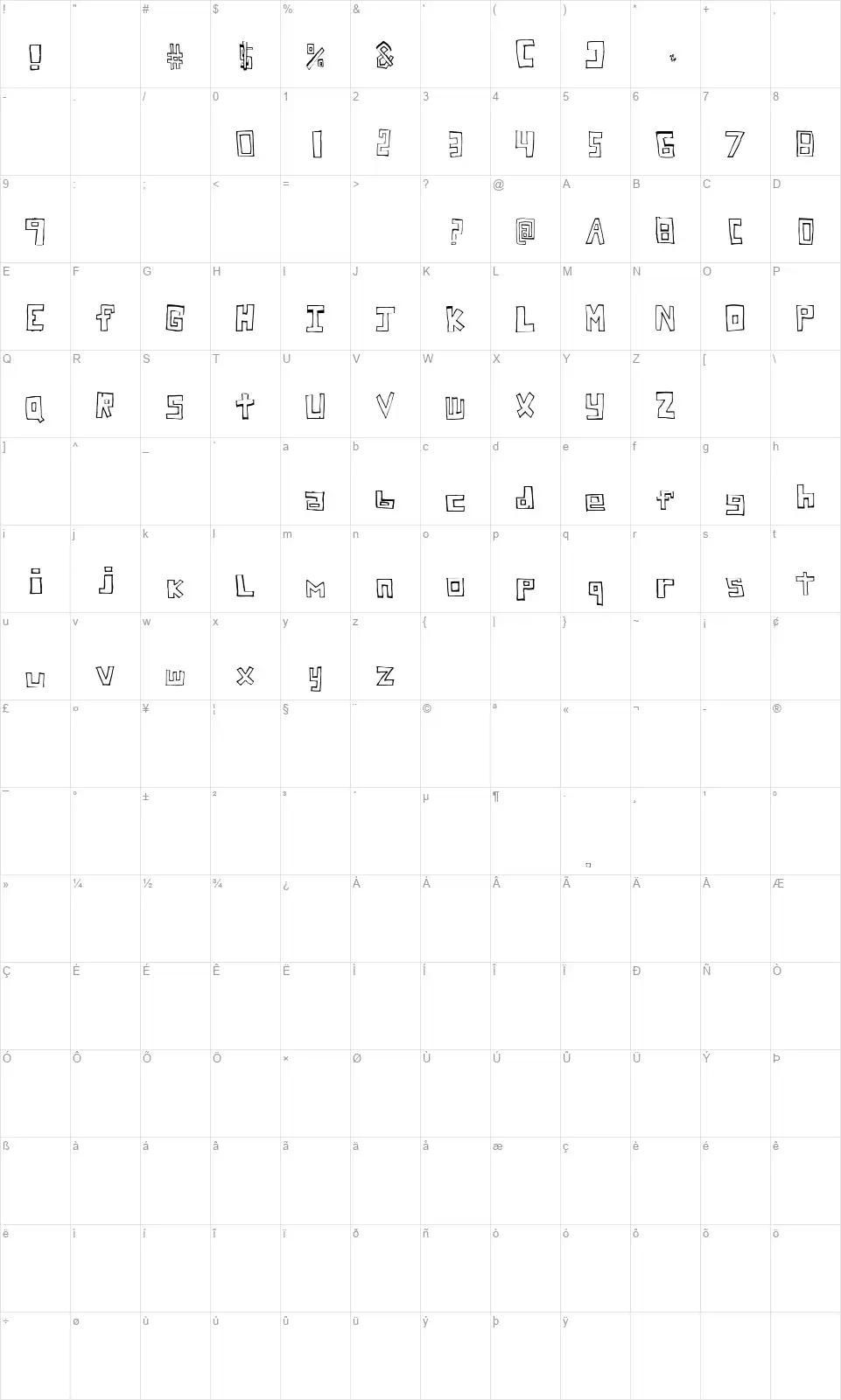 Stuckfont character map