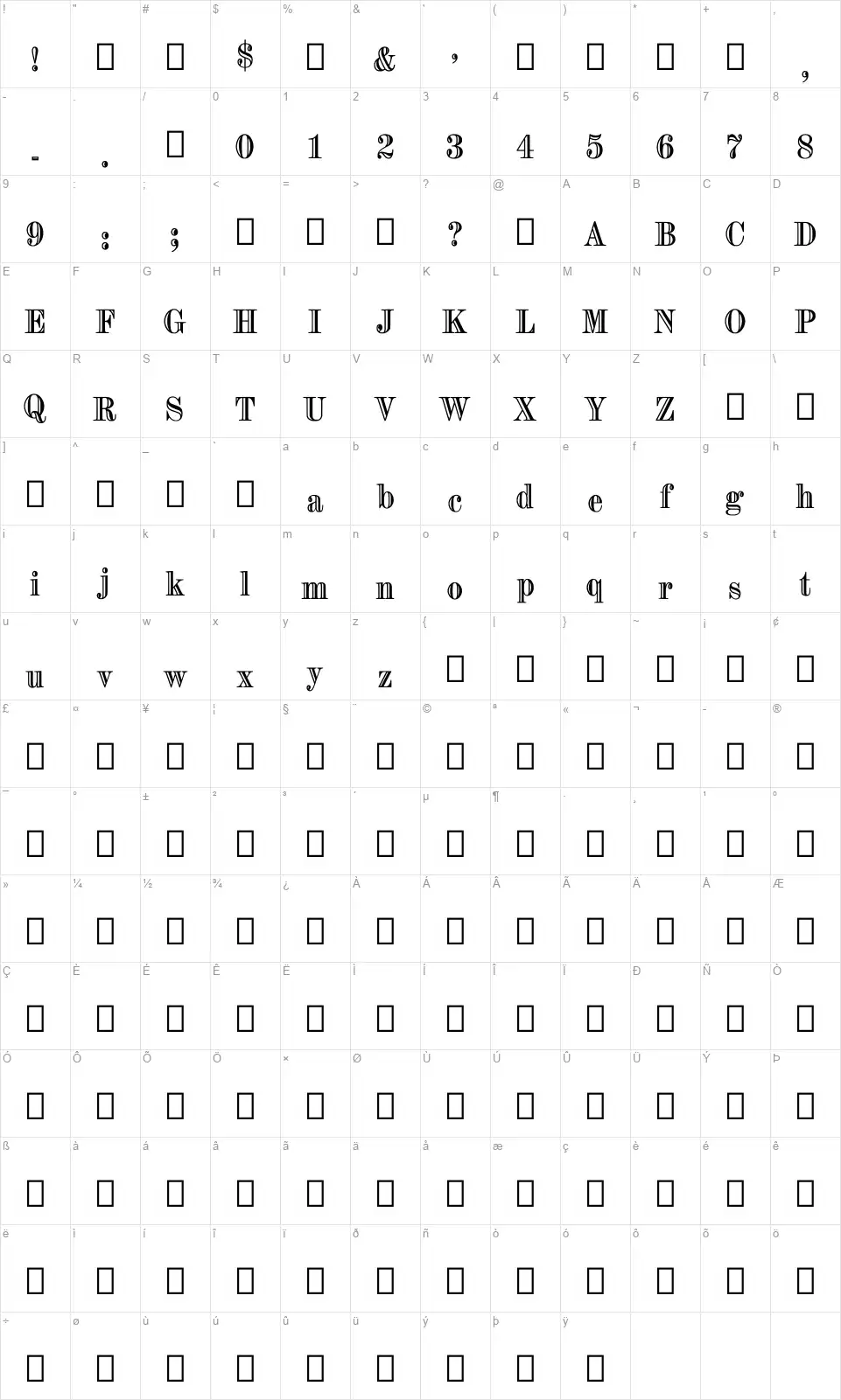 Style 1,537 Table des caractères Style 1,537font character map