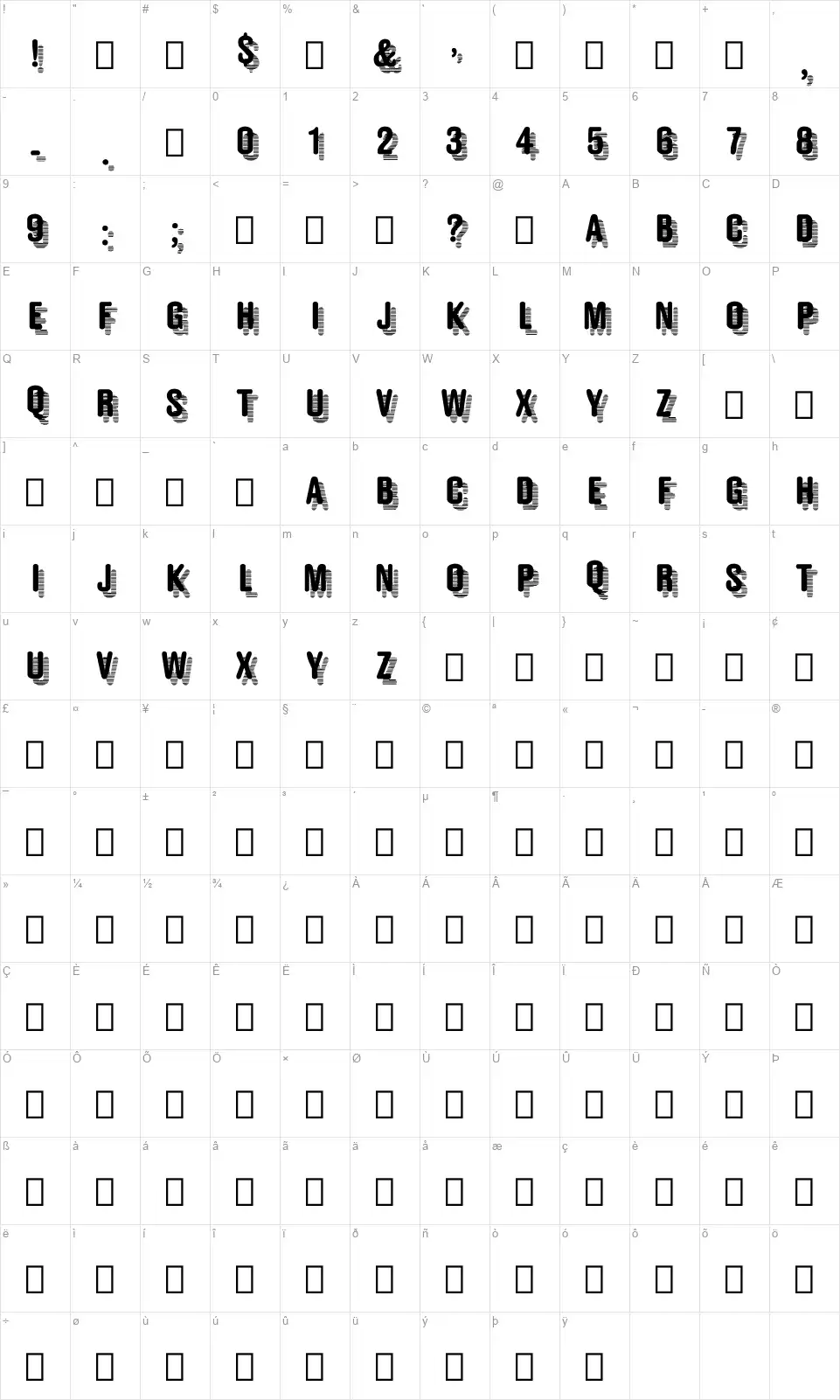 Style 867 Table des caractères Style 867font character map