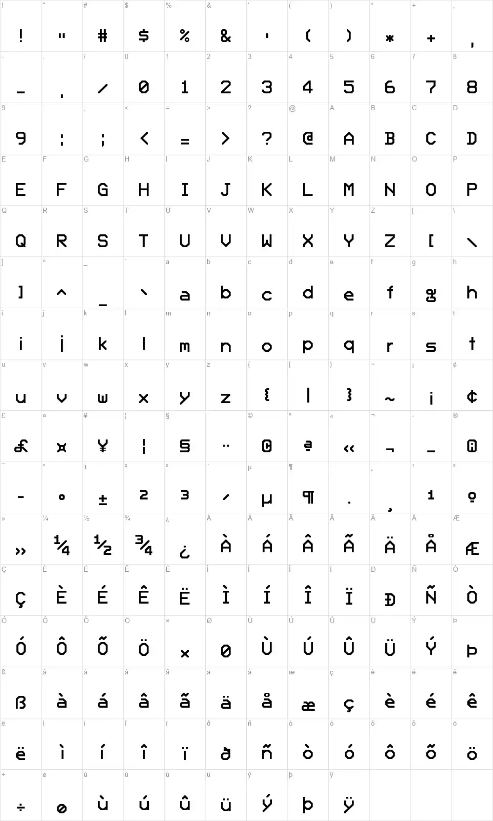 Suboleyafont character map