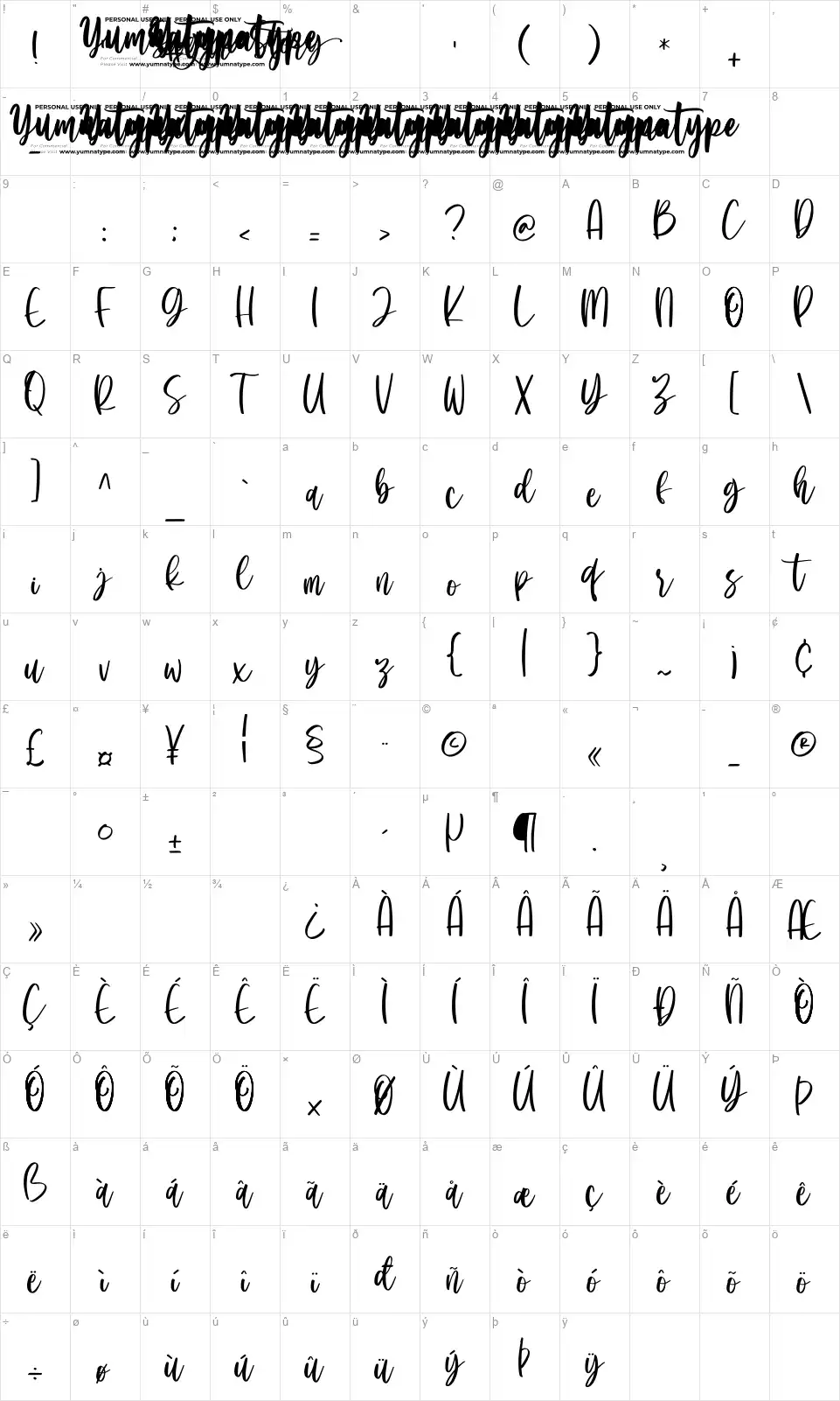 Sugar Storyfont character map