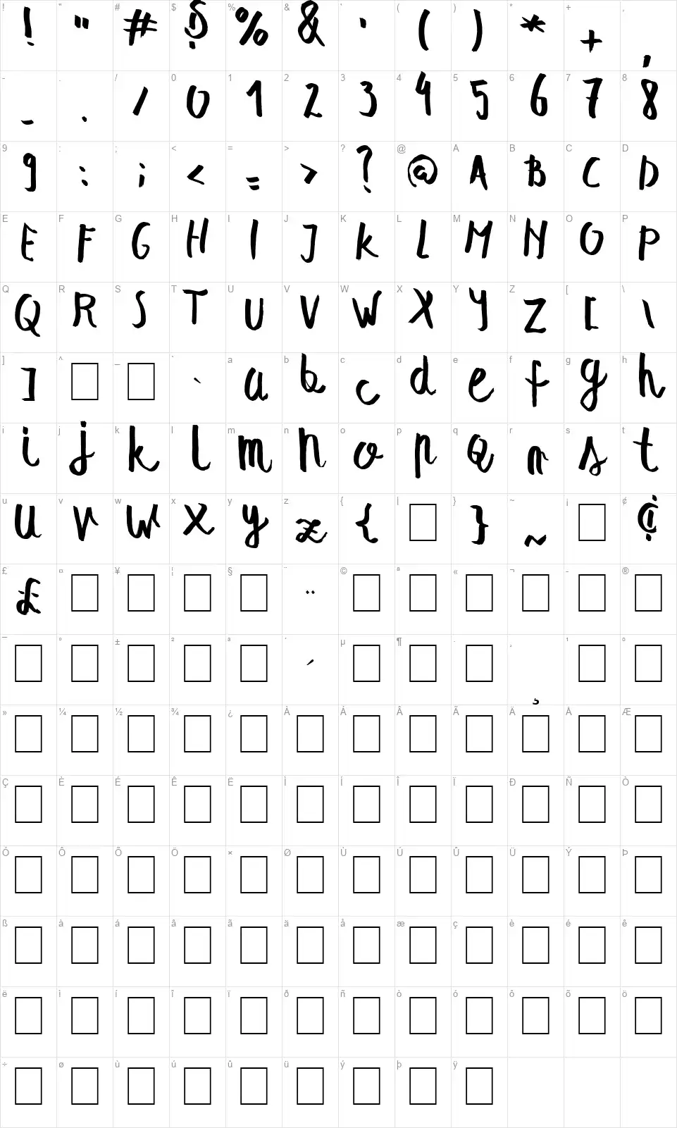 Summer Soul Scriptfont character map