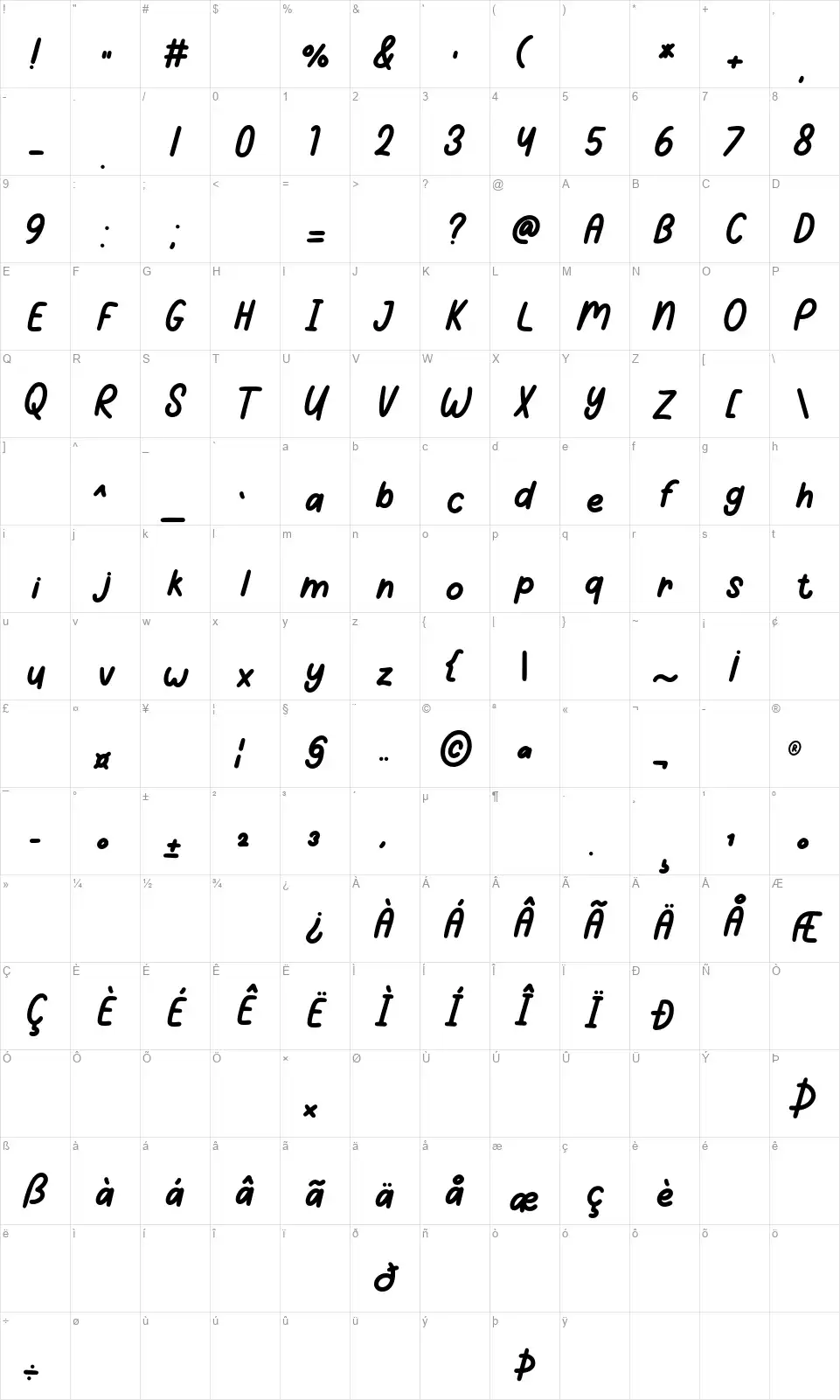 Summer Splashfont character map