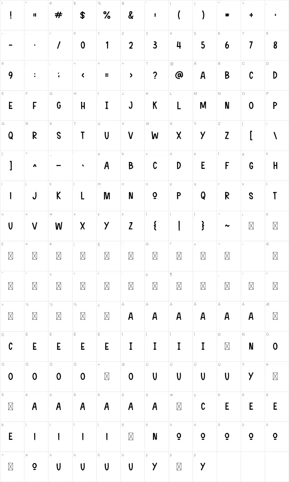 Sunday & Monday Table des caractères Sunday & Mondayfont character map