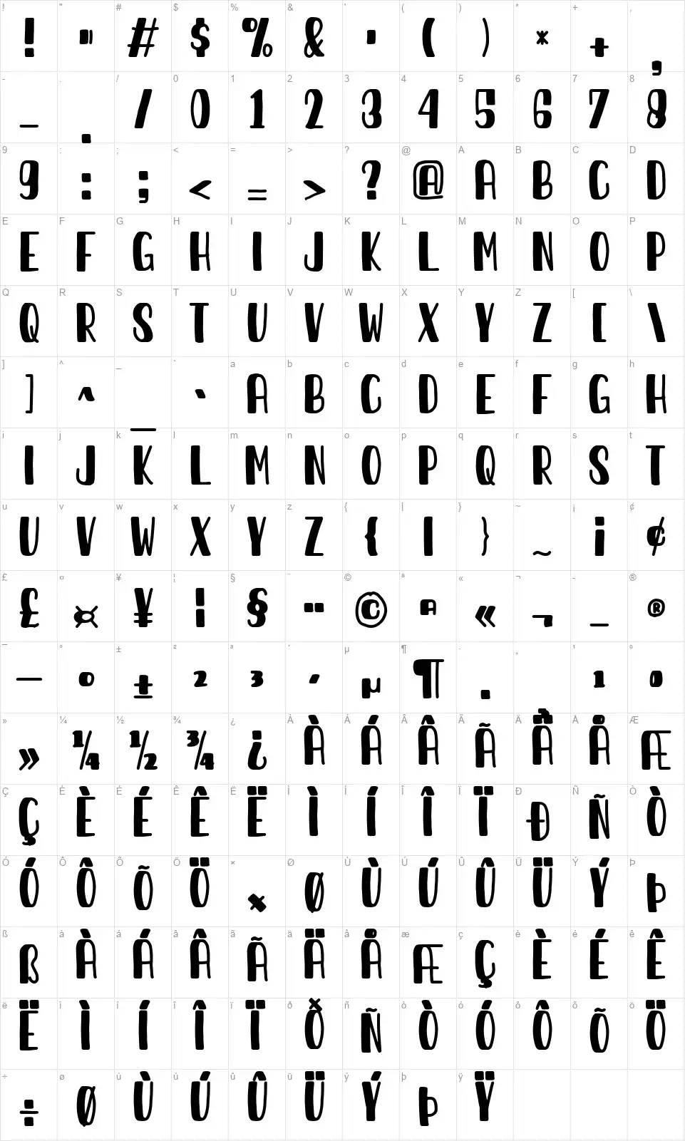 Sunday Bestfont character map