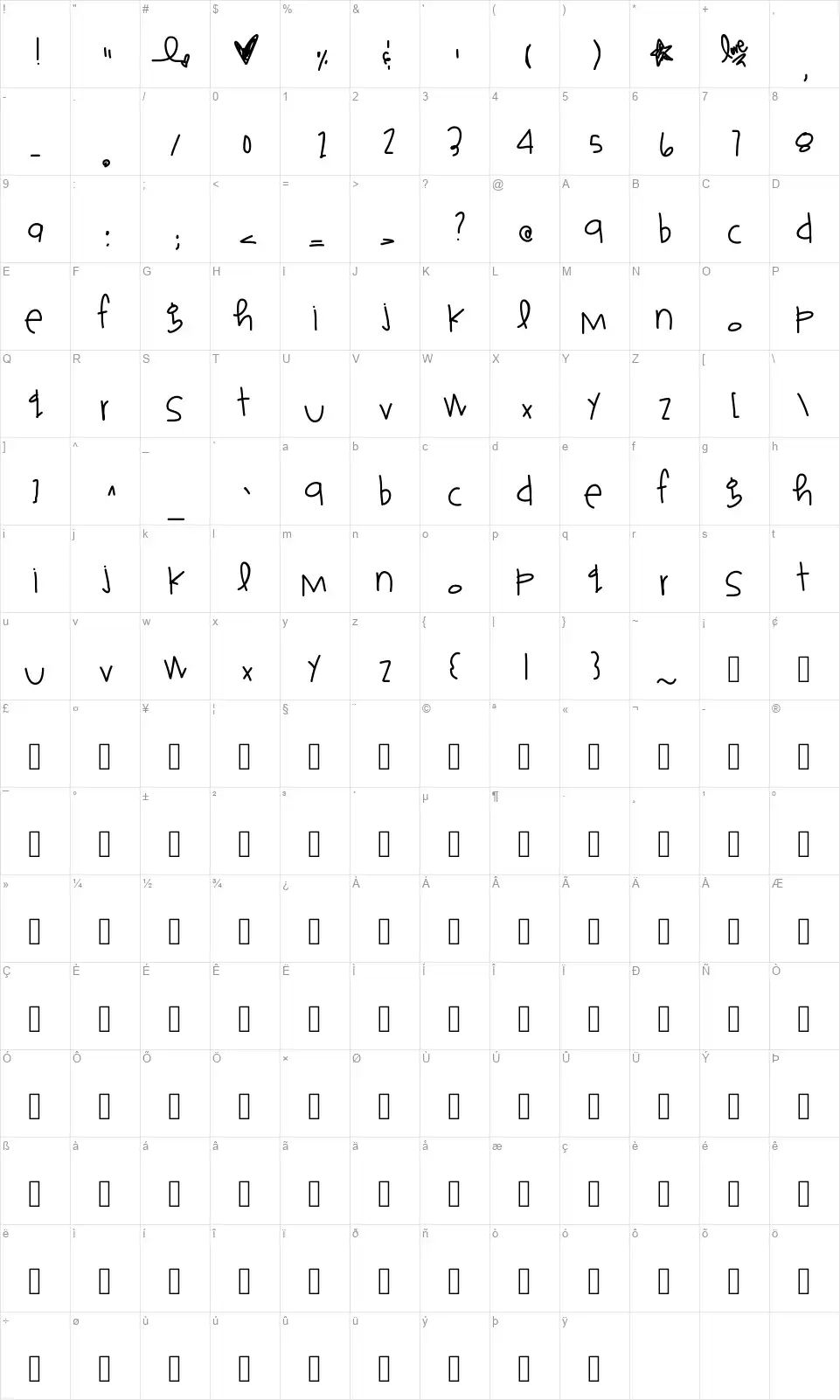 Super Girlfriendfont character map