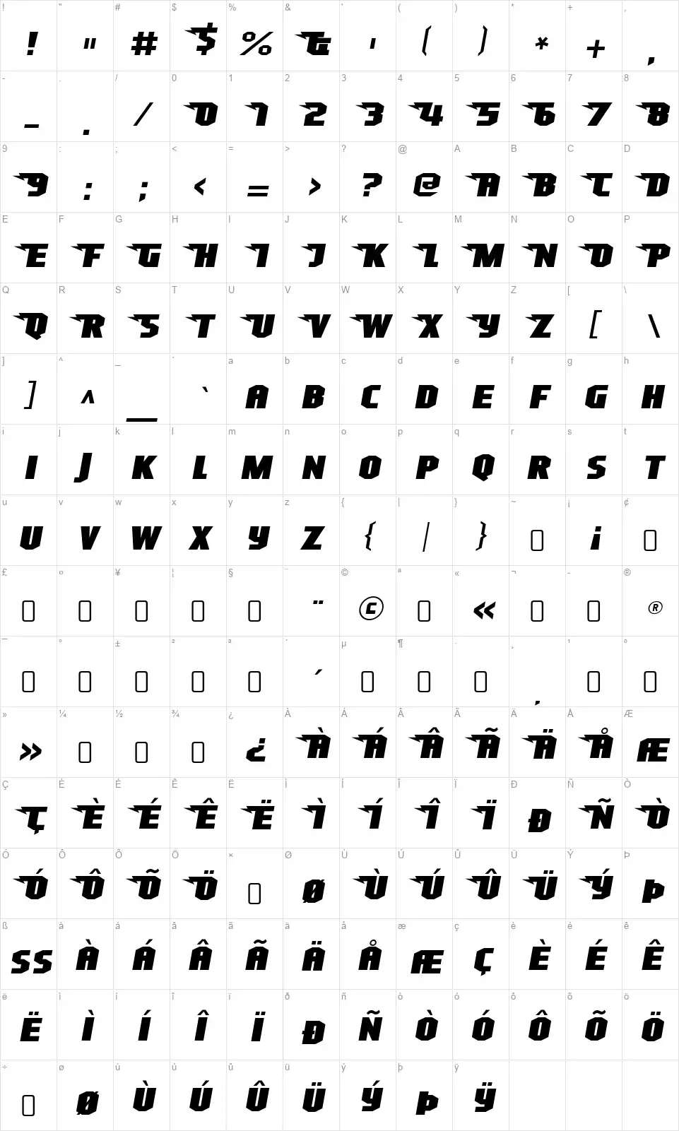 Superheterodyne-Regularfont character map