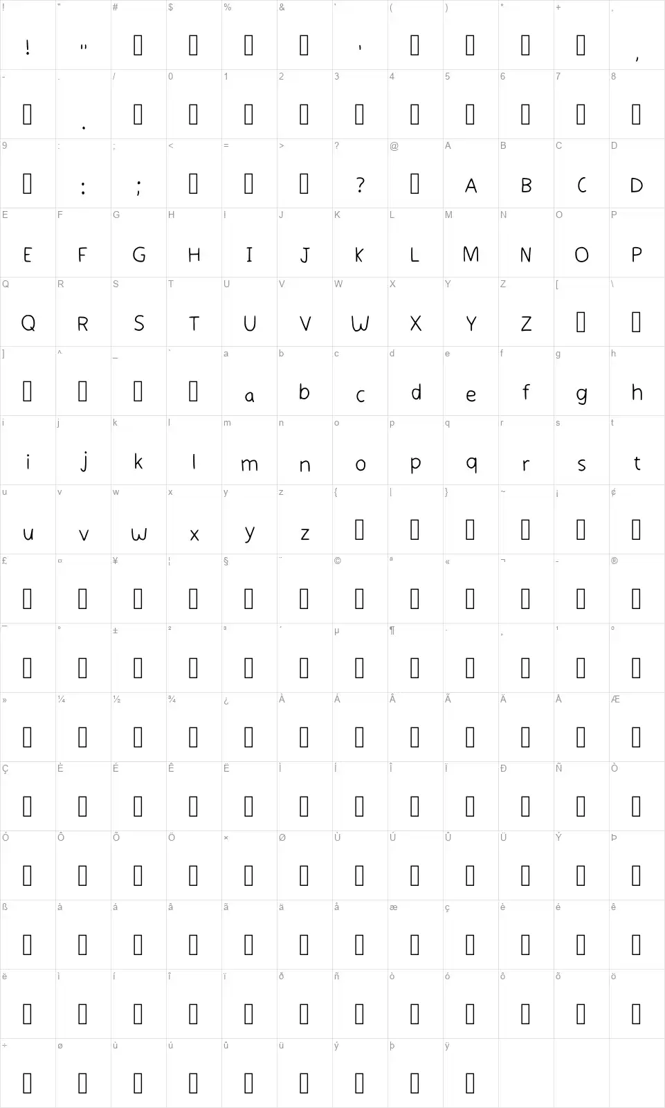 Sweet Butterfliesfont character map