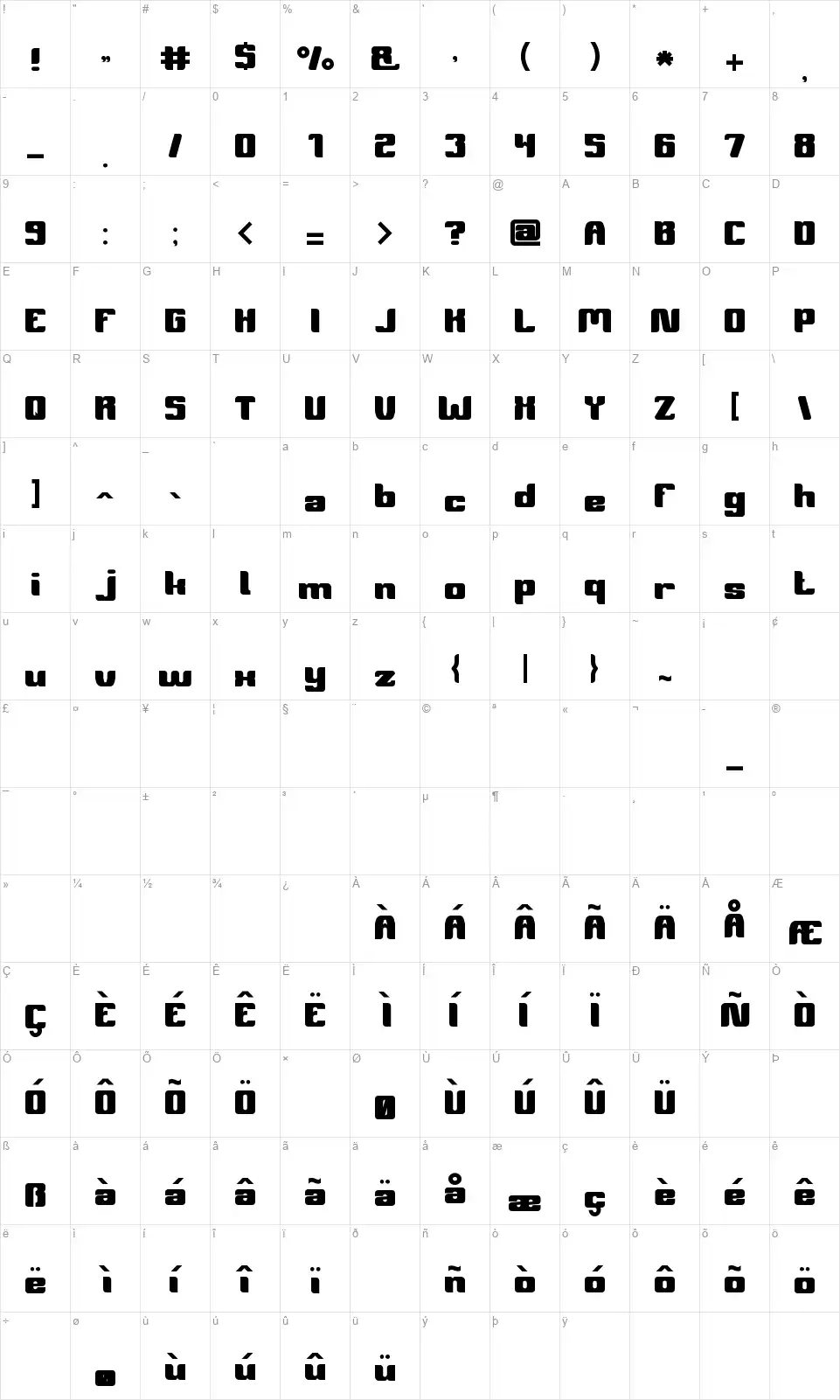 Symbolismfont character map