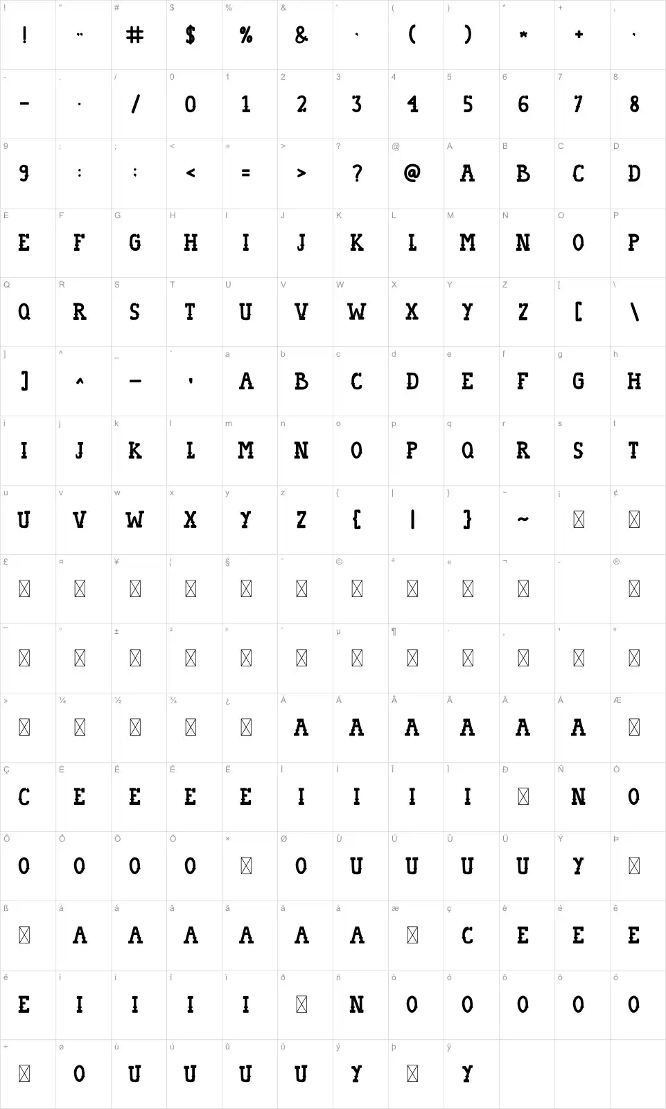 Tacoday Table des caractères Tacodayfont character map