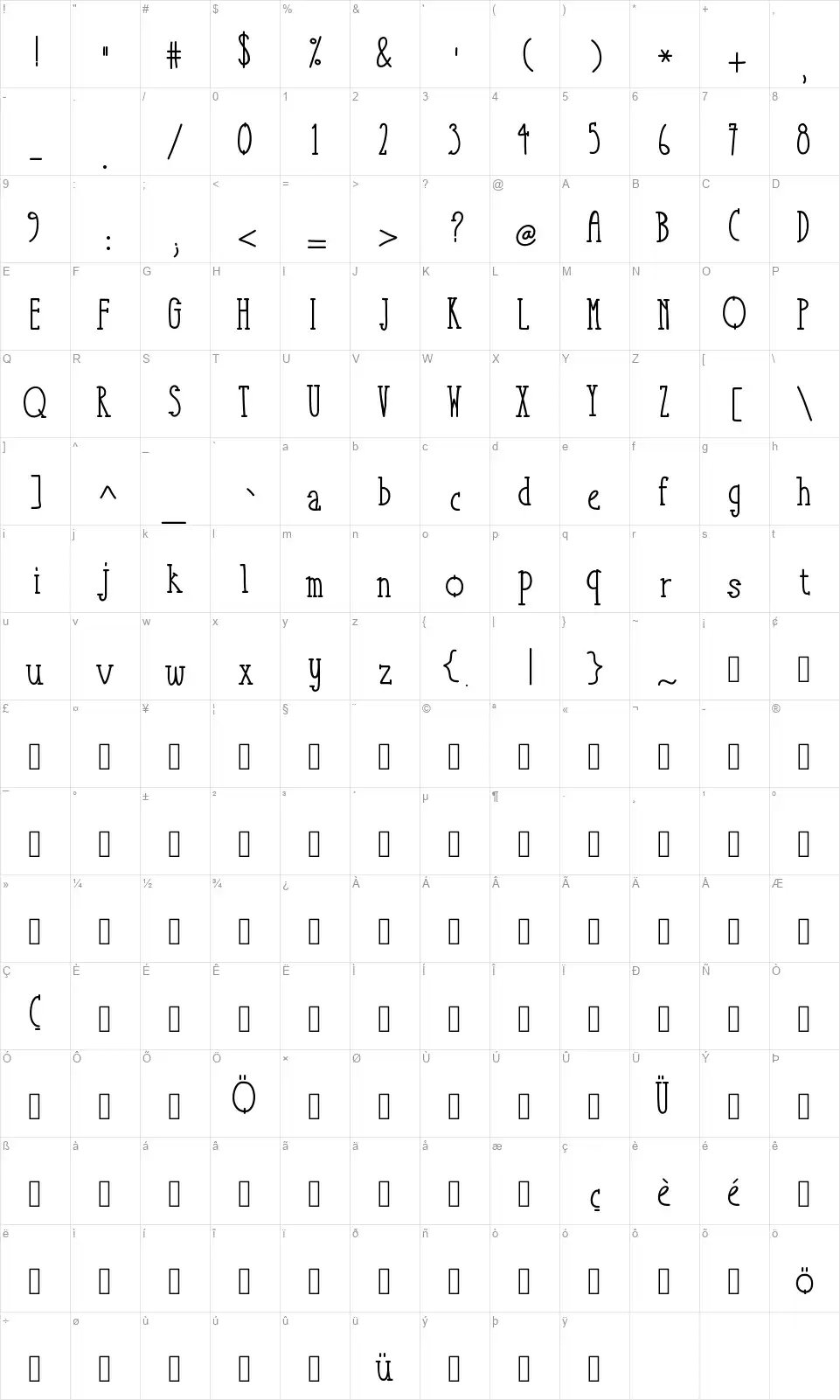 Take It Or LEave It Seriffont character map