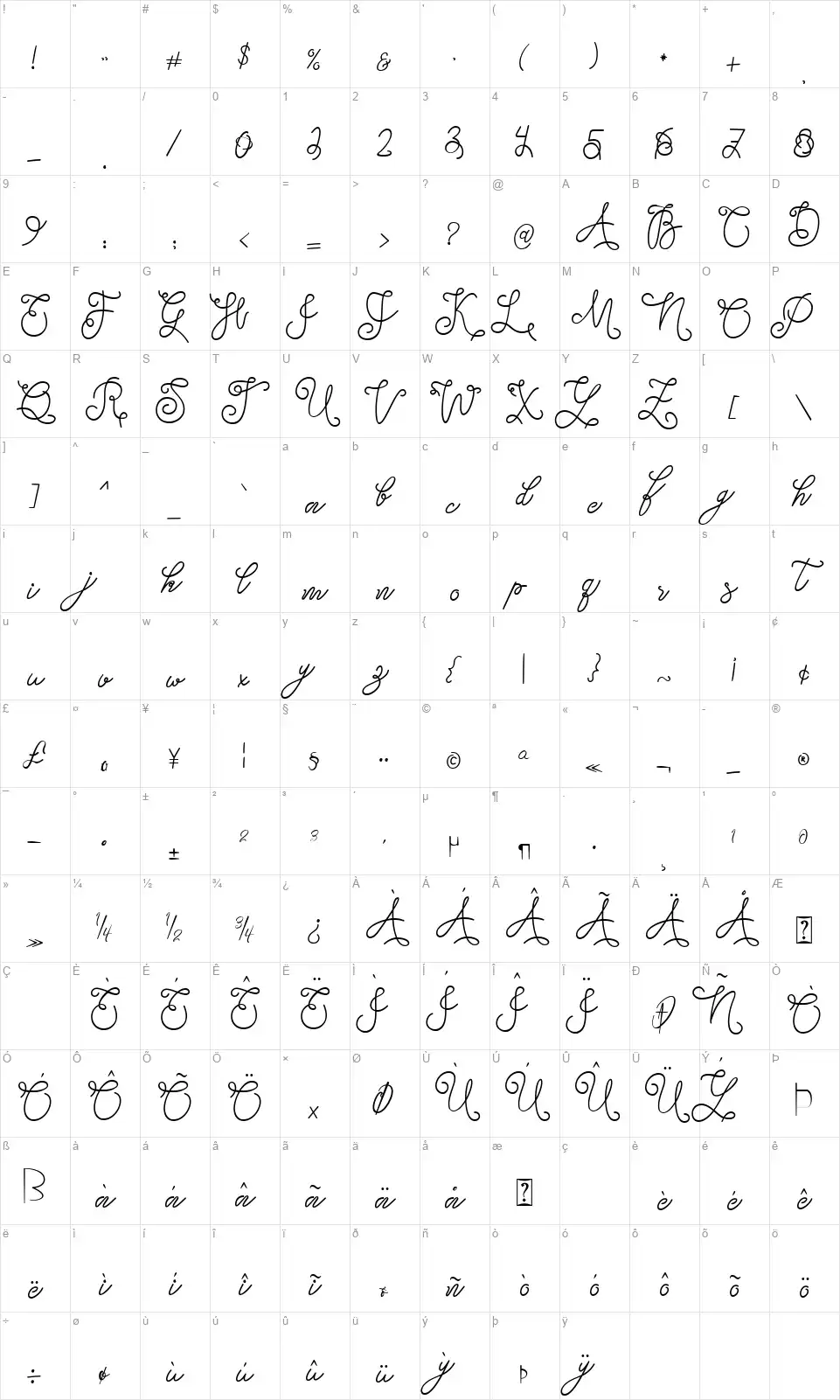 Tallahatsefont character map